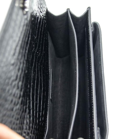 Saint Laurent Chain Sunset In Black Silver Hardware (7238)Crocodile-embossed Bag - Picture 10 of 12